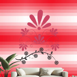 Decorative Floral Motifs Red White Stripes Pastel Wallpaper