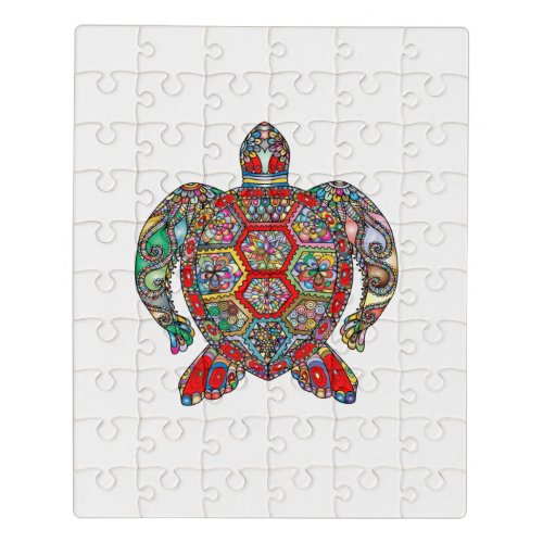 Decorative floral ornamental sea turtle line art jigsaw puzzle