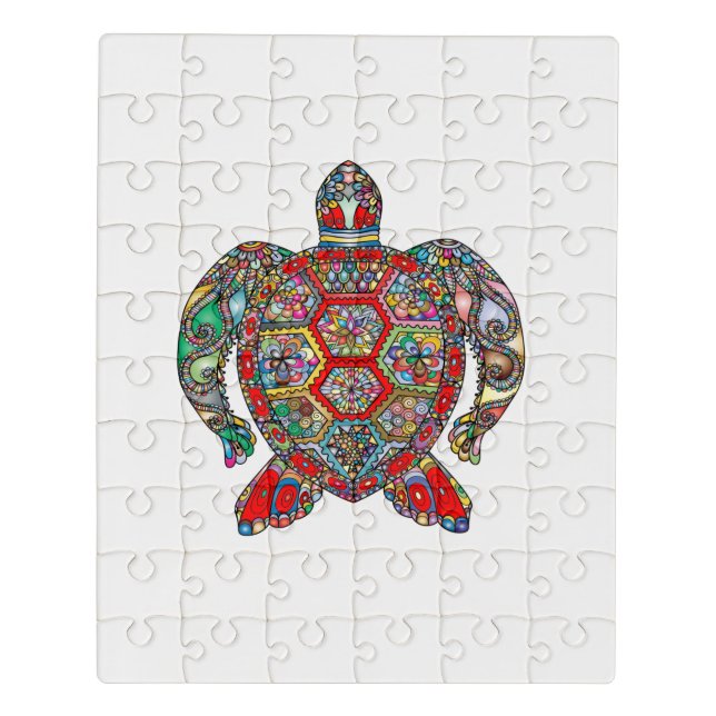 Decorative floral ornamental sea turtle line art jigsaw puzzle (Puzzle Vertical)
