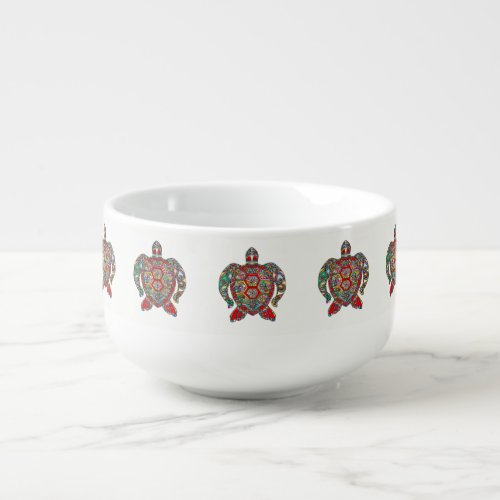 Decorative floral ornamental sea turtle line art soup mug