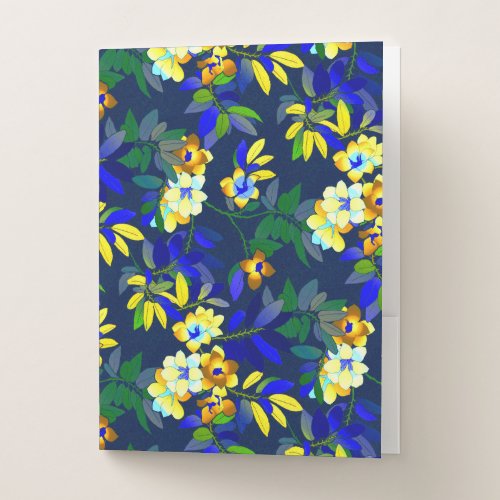 Decorative Floral Pattern  Blue  Yellow Flowers Pocket Folder