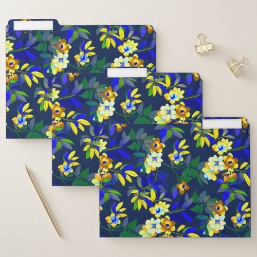 Decorative Floral Pattern  Navy Blue  Yellow File Folder