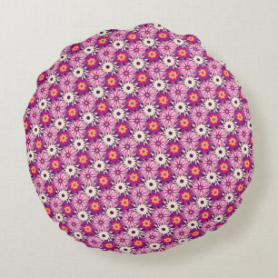 Decorative Floral pattern Pink Purple Astra Modern Round Pillow