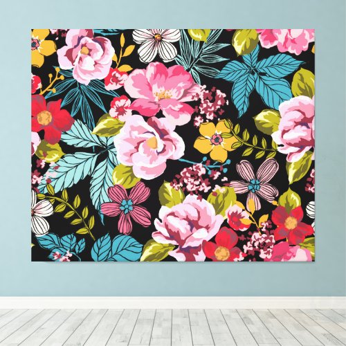 Decorative Floral Pattern Red Pink Yellow Blue     Canvas Print