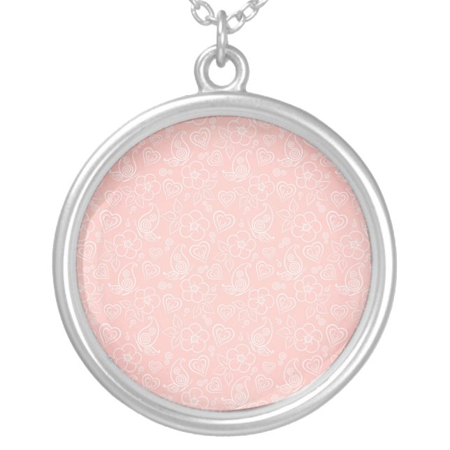 Decorative floral pattern silver plated necklace (Front)