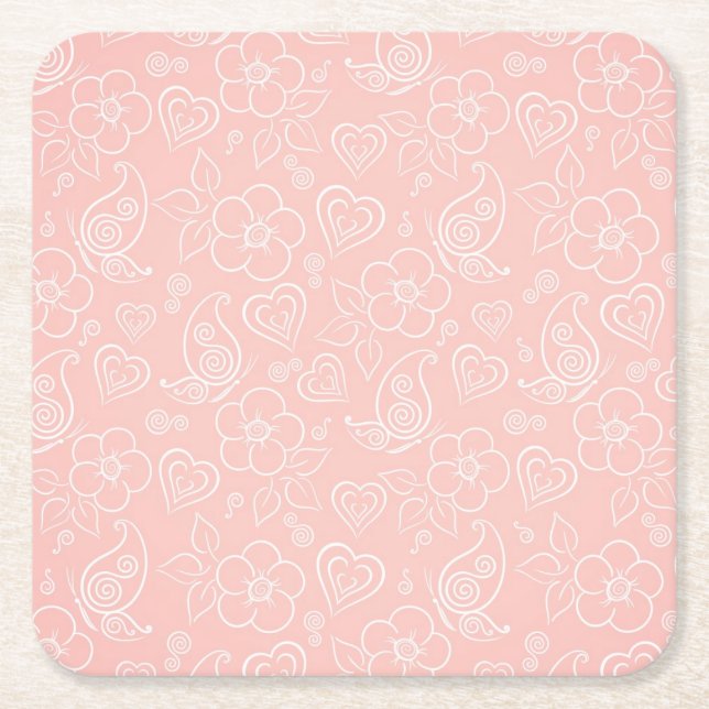 Decorative floral pattern square paper coaster (Front)