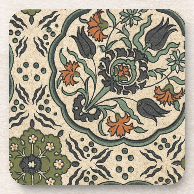 Decorative Floral Persian Tile Design Beverage Coaster (Front)