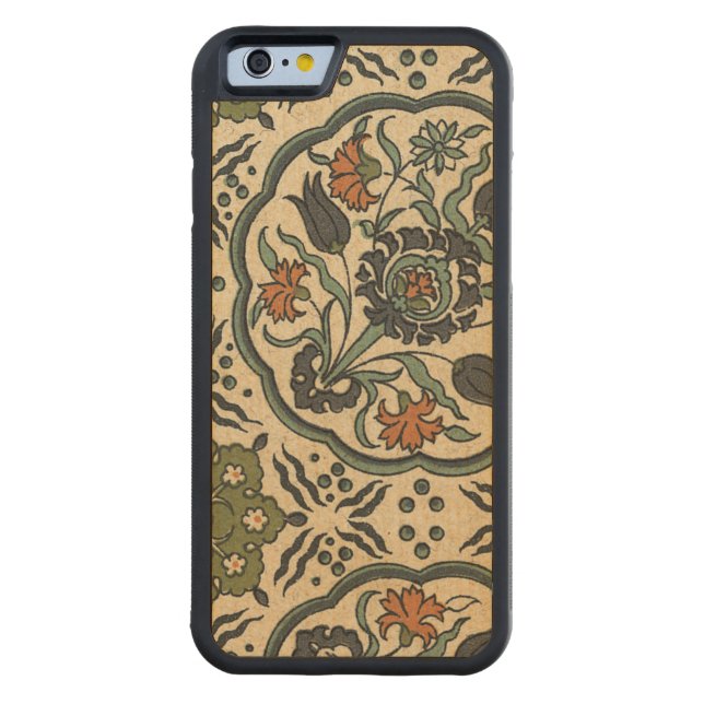 Decorative Floral Persian Tile Design Carved Wood iPhone Case (Back)