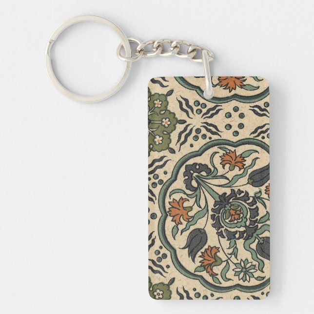 Decorative Floral Persian Tile Design Keychain (Front)