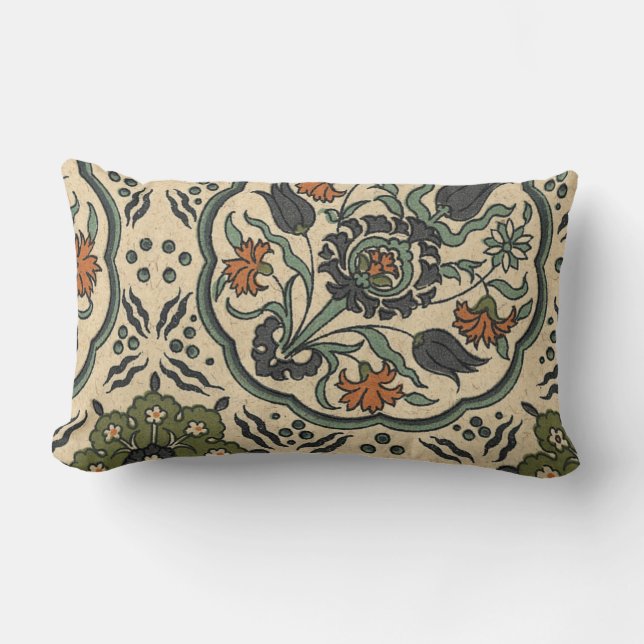 Decorative Floral Persian Tile Design Lumbar Pillow (Front)
