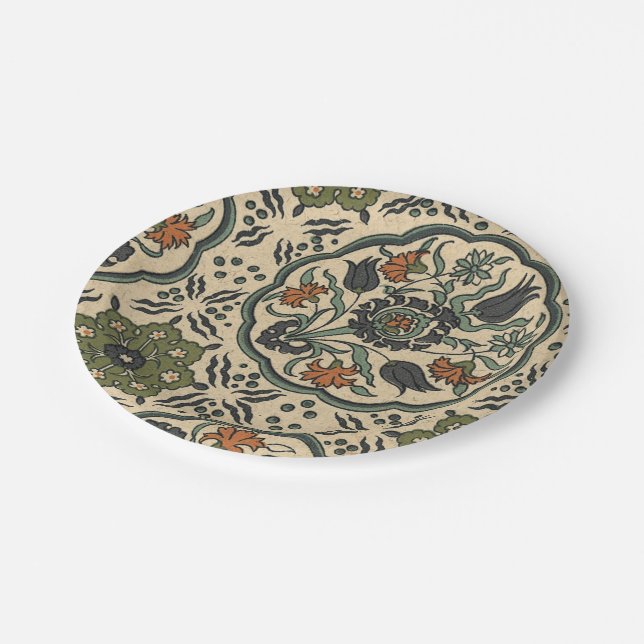 Decorative Floral Persian Tile Design Paper Plates (Angled)