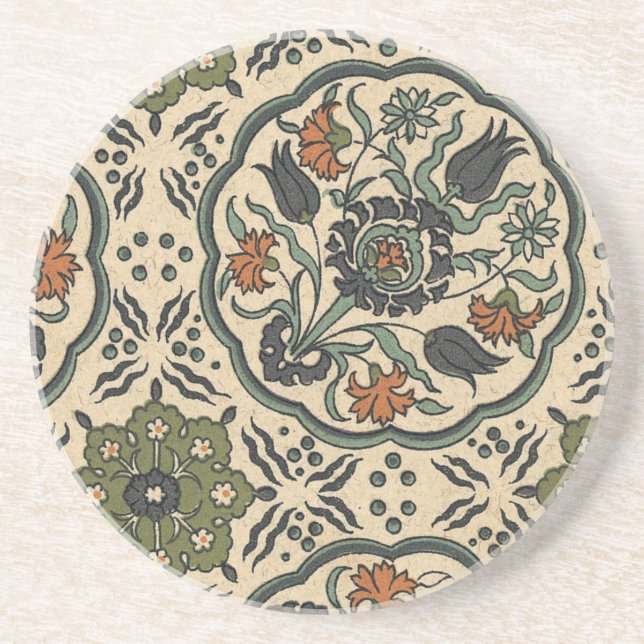 Decorative Floral Persian Tile Design Sandstone Coaster (Front)