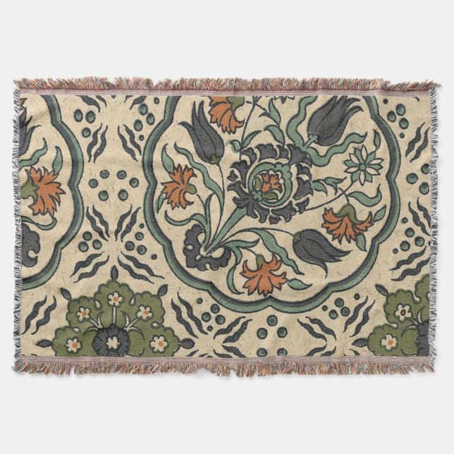 Decorative Floral Persian Tile Design Throw Blanket (Front)