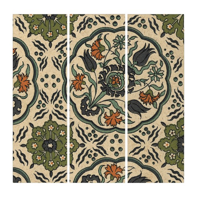 Decorative Floral Persian Tile Design Triptych (Front)