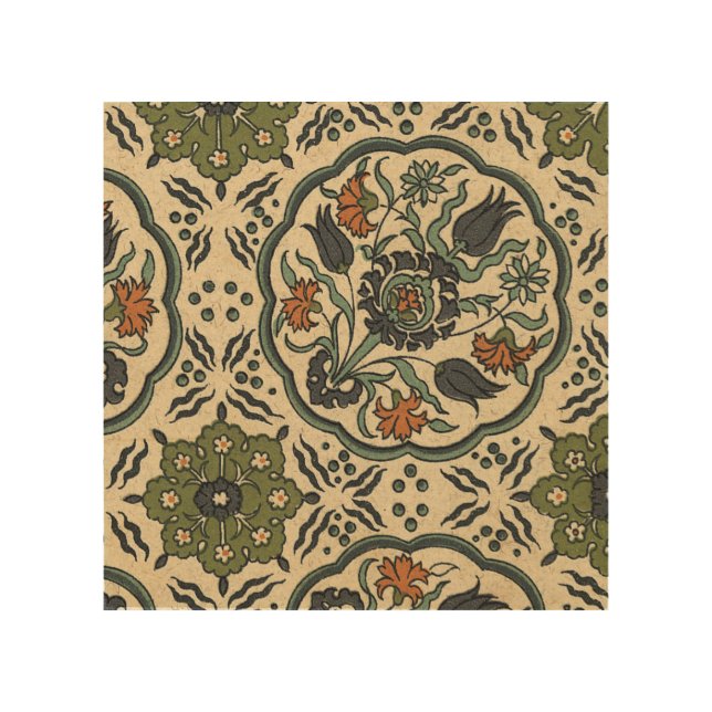 Decorative Floral Persian Tile Design Wood Wall Art (Front)