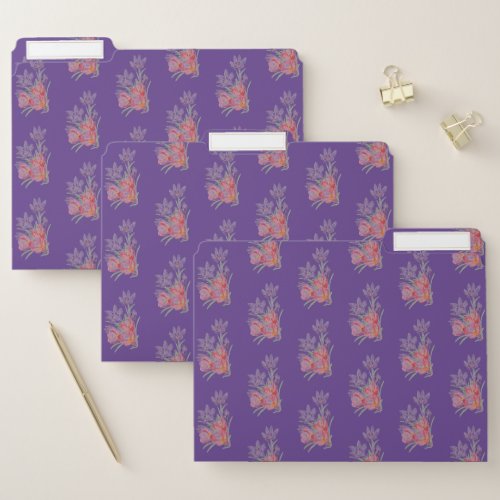 Decorative floral purple office file folders