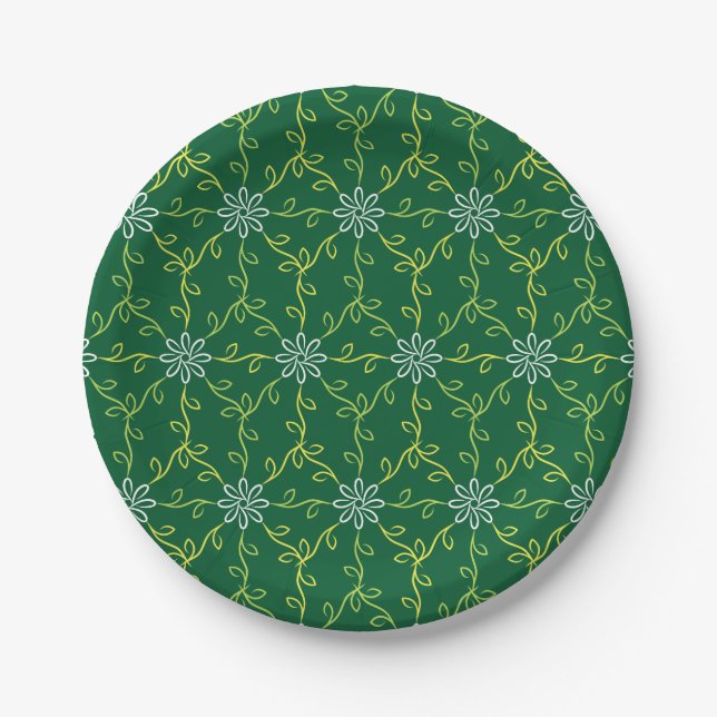 Decorative Floral Seamless Pattern Paper Plates (Front)