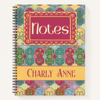 Decorative Floral Ticket Patchwork Folk Art Notebook