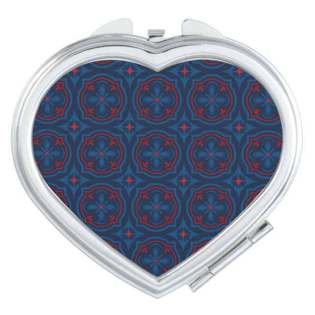 Decorative Floral Tile Pattern Compact Mirror (Front)