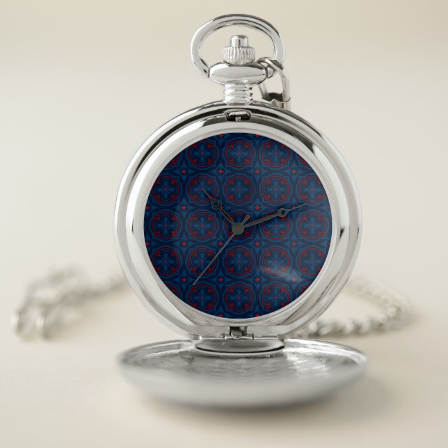 Decorative Floral Tile Pattern Pocket Watch (Inside)