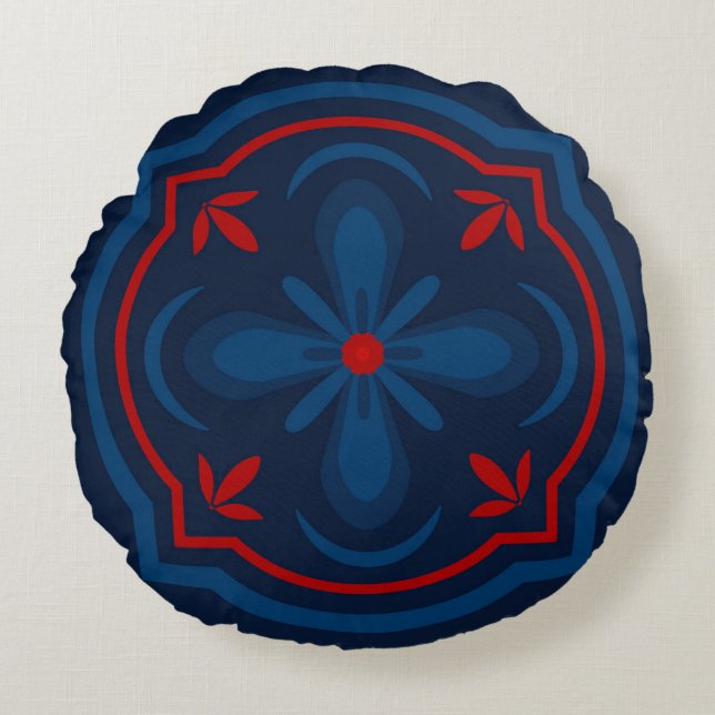 Decorative Floral Tile Pattern Round Pillow (Front)