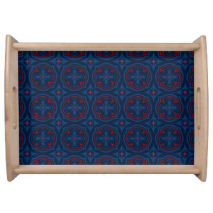 Decorative Floral Tile Pattern Serving Tray