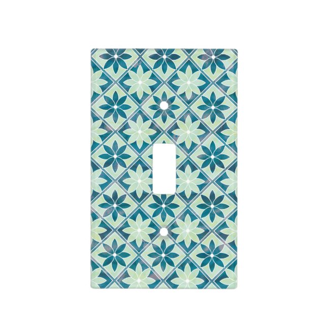 Decorative Floral Tiles Light Switch Cover -Aqua (Front)