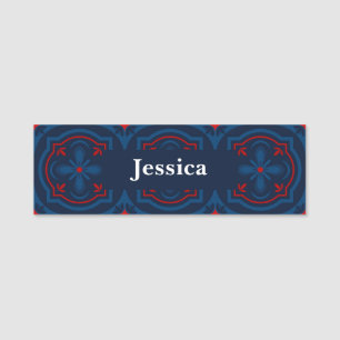Decorative floral tiles pattern name tag