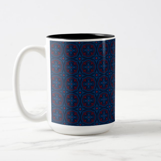 Decorative floral tiles pattern  Two-Tone coffee mug (Left)