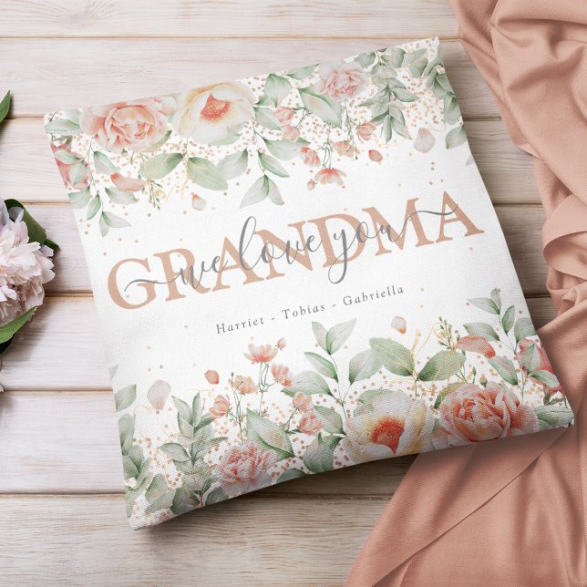 Decorative Floral 'we love you' GRANDMA Throw Pillow (Creator Uploaded)