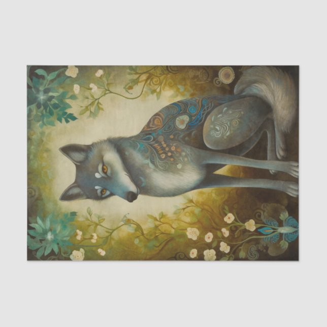 Decorative Floral Wolf Tissue Paper (Front)