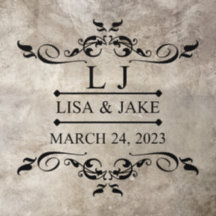 Decorative Flourish Border Name and Date Wedding