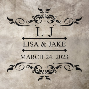 Decorative Flourish Border Name and Date Wedding Floor Decals