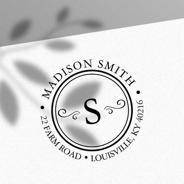 Decorative Flourish Chic Circle Monogram Address Self-inking Stamp (Creator Uploaded)