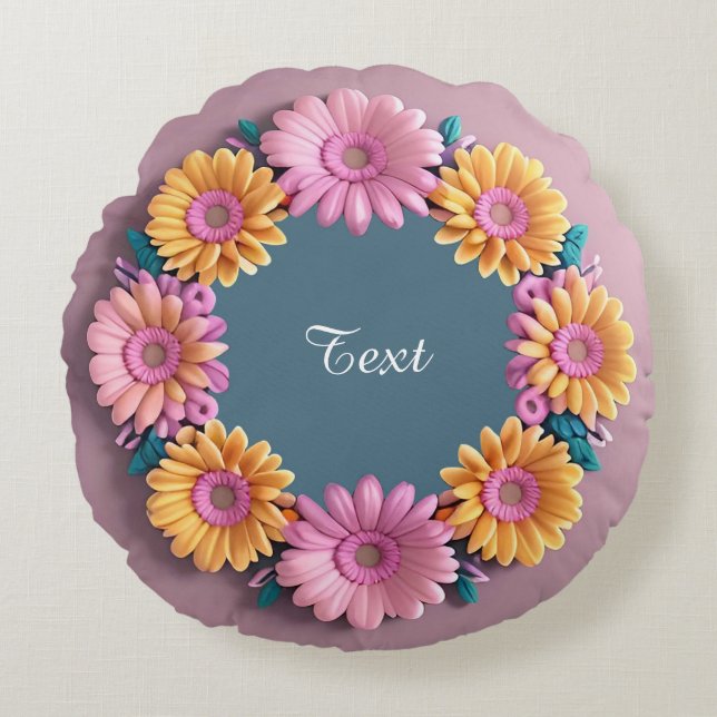 Decorative Flower Frame Round Pillow (Front)