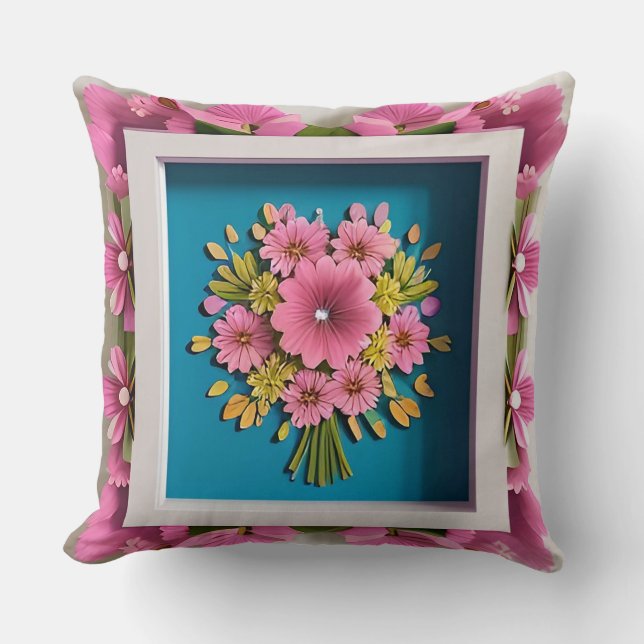 Decorative Flower Frame Throw Pillow (Front)