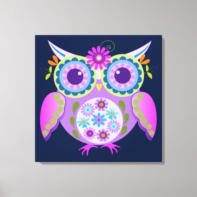 Decorative Flower power Owl Canvas Print (Front)