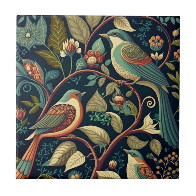 Decorative Flowers and Birds  Ceramic Tile (Front)