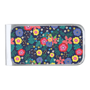 Decorative Flowers And Leaves Pattern-48675 Silver Finish Money Clip