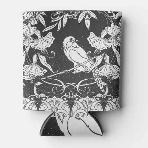 Decorative Flowers Bird Nouveau Poster Can Cooler