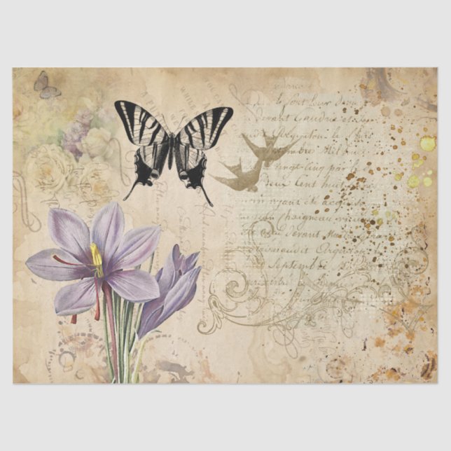 Decorative Flowers Butterflies Ephemera Decoupage Tissue Paper (Front)