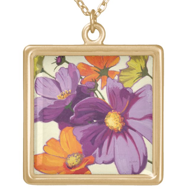 Decorative Flowers Gold Plated Necklace (Front)