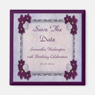 Decorative Flowers & Hearts Birthday Save The Date Magnet