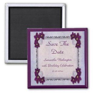 Decorative Flowers & Hearts Birthday Save The Date Magnet