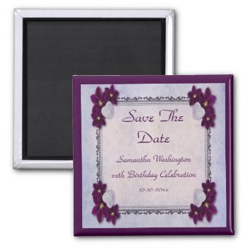 Decorative Flowers & Hearts Birthday Save The Date Magnet by shm_graphics at Zazzle