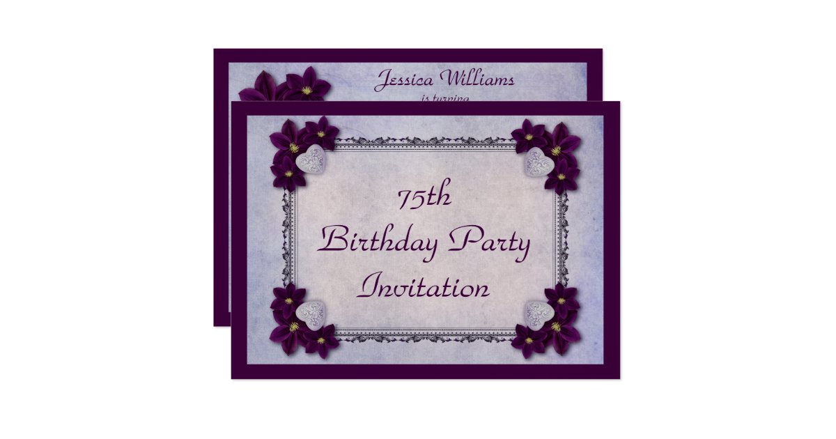 Decorative Flowers Hearts Frame 75th Birthday Invitation Zazzle