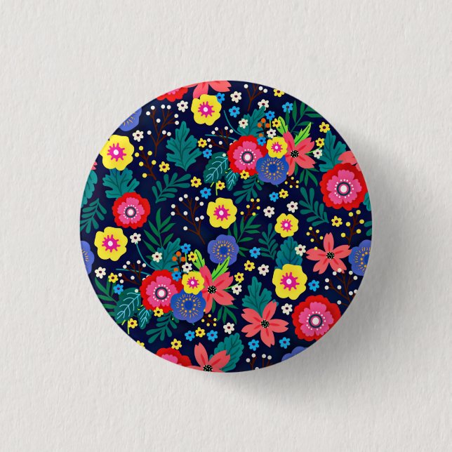 Decorative Flowers Leaves Black Background-63378 Button (Front)