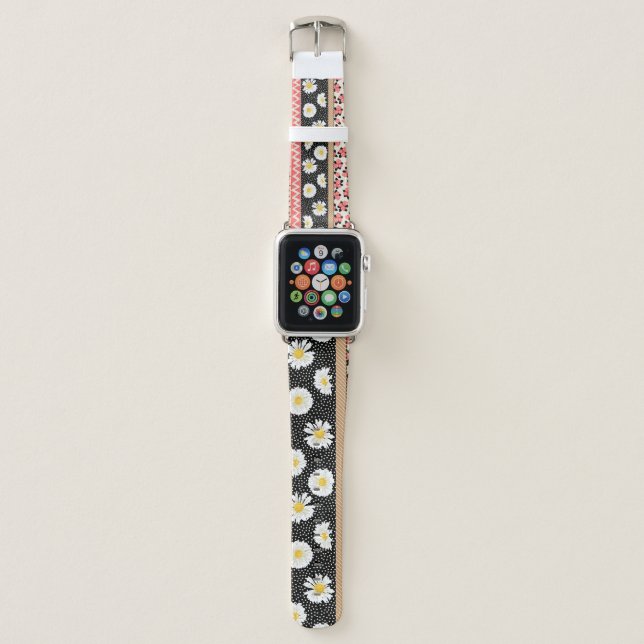 Decorative Flowers: Patchwork Tile Pattern Apple Watch Band (Front)