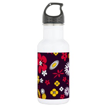 Decorative Flowers Stainless Steel Water Bottle by Recipecard at Zazzle