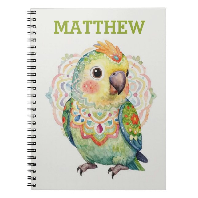 Decorative Folk‑Art Parrot Illustration  Notebook (Front)